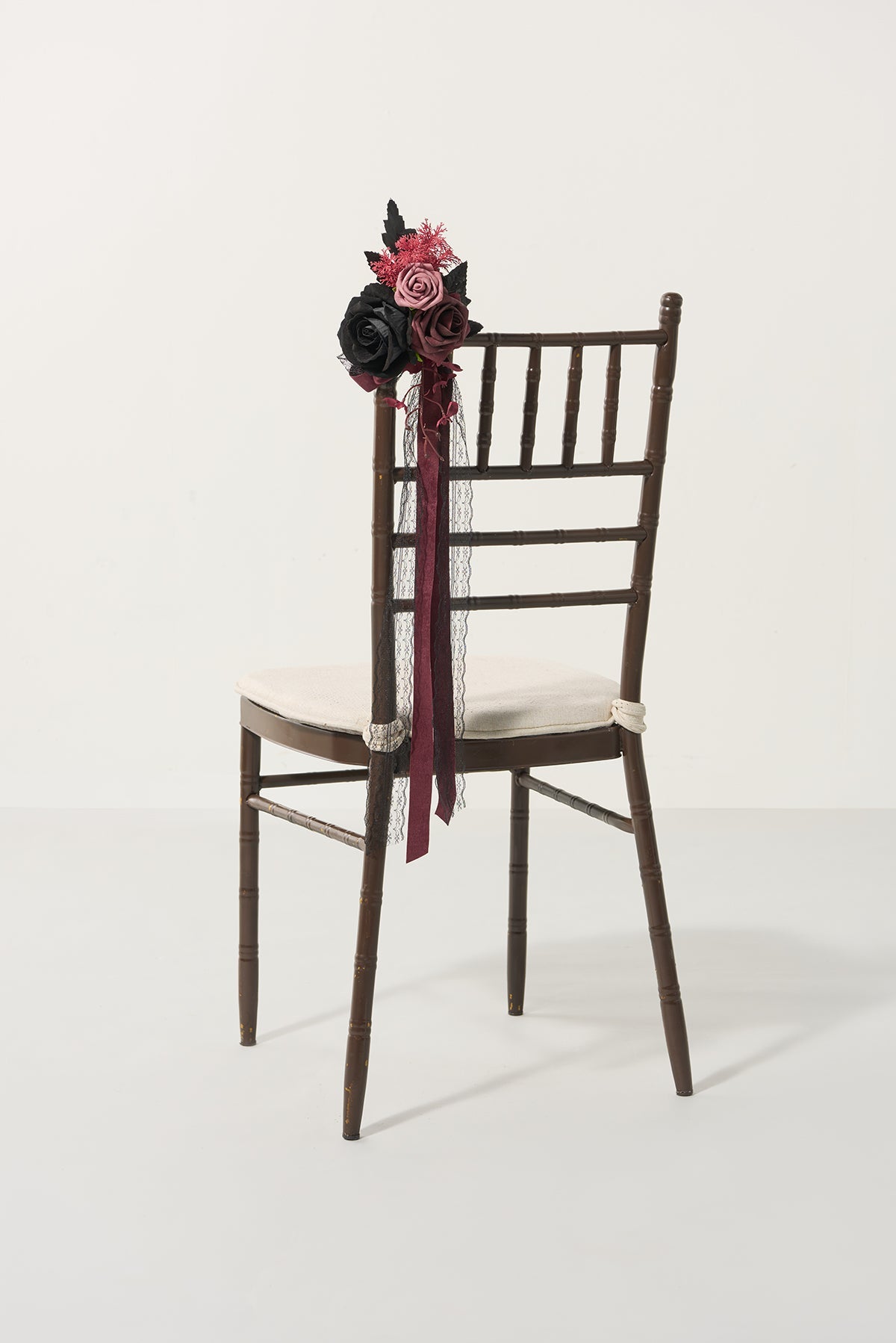 Wedding Aisle Decoration Pew Flowers in Moody Burgundy & Black