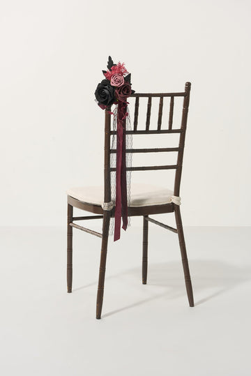 Wedding Aisle Decoration Pew Flowers in Moody Burgundy & Black