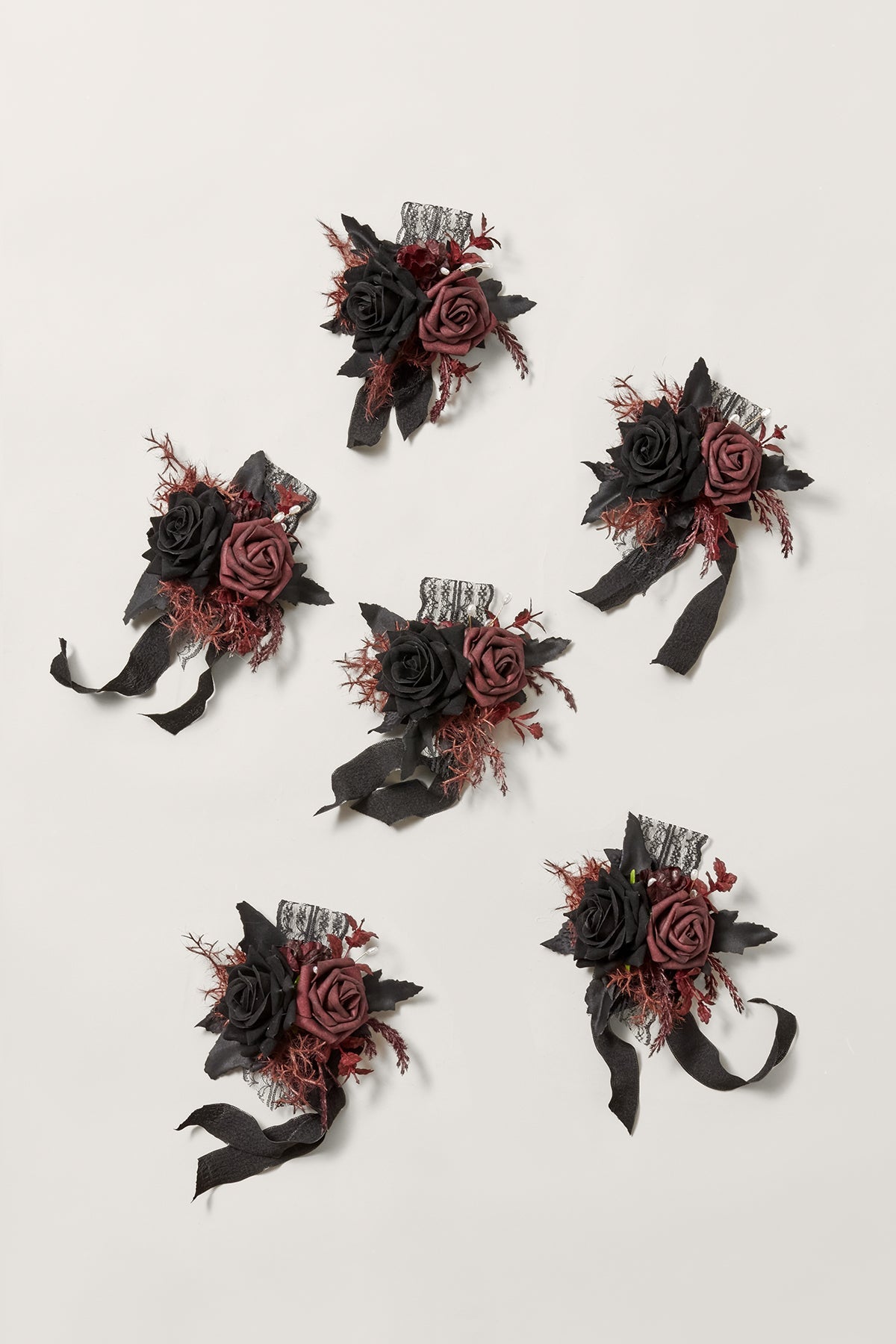 Wrist Corsages in Moody Burgundy & Black