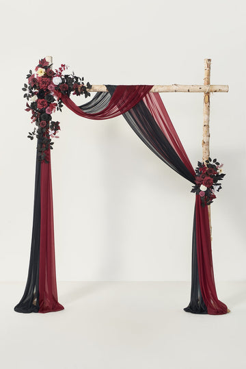 Flower Arch Decor with Drapes in Moody Burgundy & Black