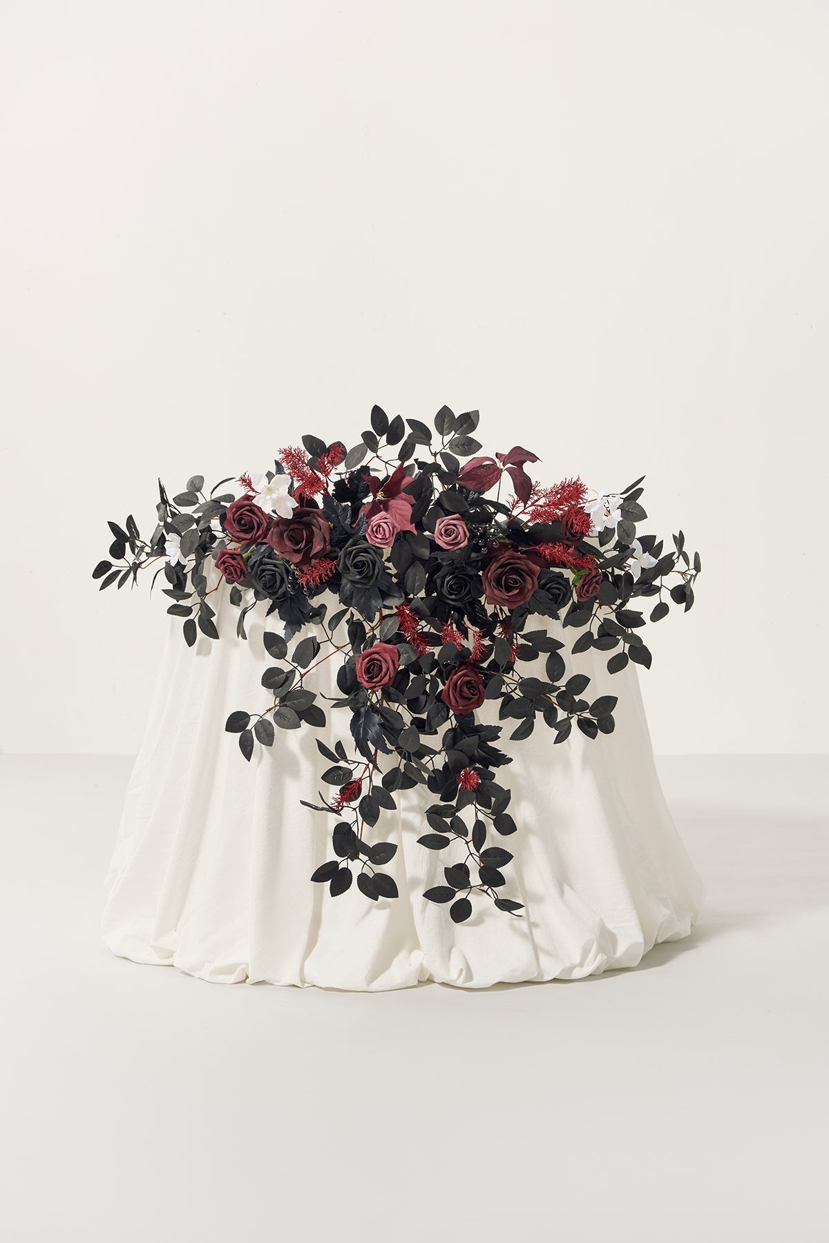 Sweetheart Table Floral Swags in Moody Burgundy & Black