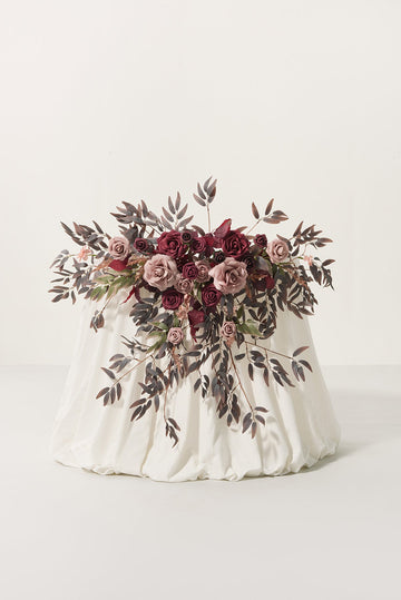 Sweetheart Table Floral Swags in Burgundy & Dusty Rose