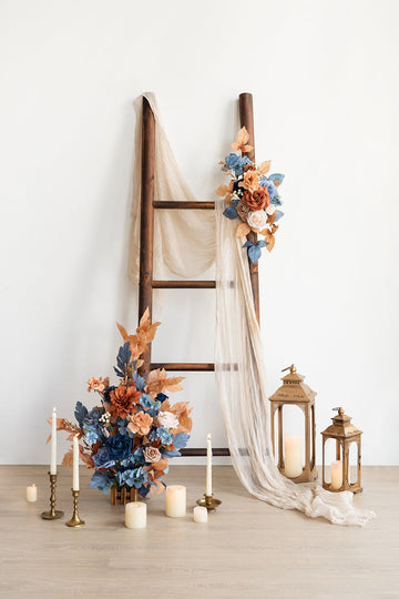 DELUXE COMBO SET FLOWER SIGN DECOR IN RUSSET ORANGE & DENIM BLUE