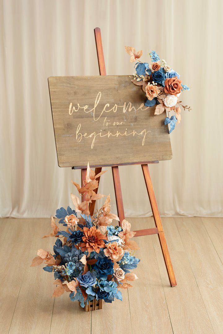 DELUXE COMBO SET FLOWER SIGN DECOR IN RUSSET ORANGE & DENIM BLUE