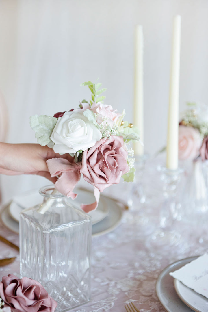 Mini Premade Flower Centerpiece Set in Dusty Rose & Cream