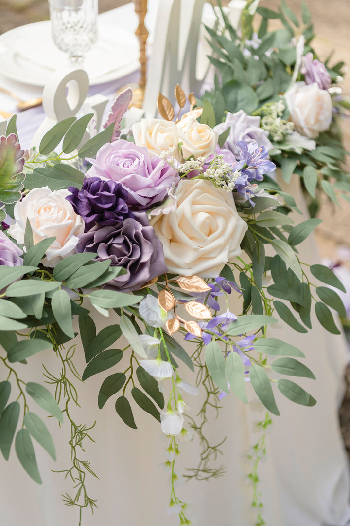 9ft Head Table Flower Garland in Lilac & Gold