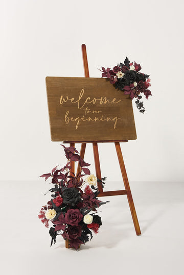 Deluxe Combo Set Flower Sign Decor in Moody Burgundy & Black