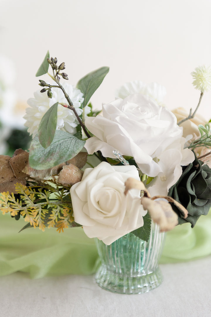 ASSORTED FLORAL CENTERPIECE SET IN EMERALD & TAWNY BEIGE