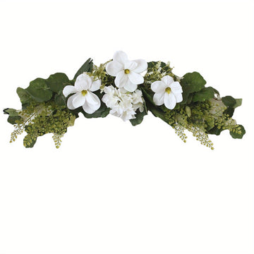 1pc Artificial Door Lintel Magnolia White Rose Wedding Arch Flower Hanging White Garland Green Leaves Suitable for Front Door Home Wedding Tabletop Decoration...