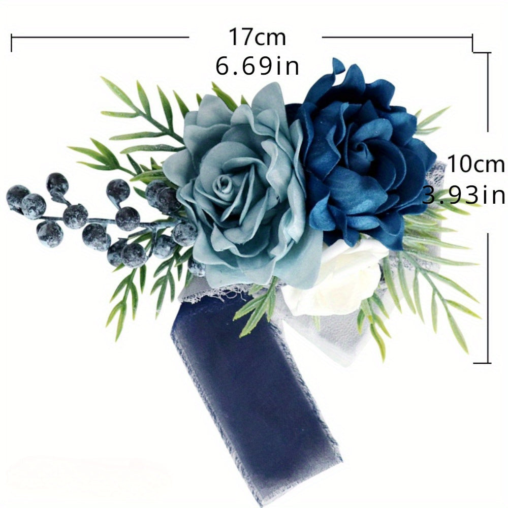 2 Pcs Artificial Flower Wrist Corsage Bracelets, Wrist Corsage and Boutineers for Groom Groomsmen Bride Bridesmaids Prom Rustic Vintage Wedding Decor