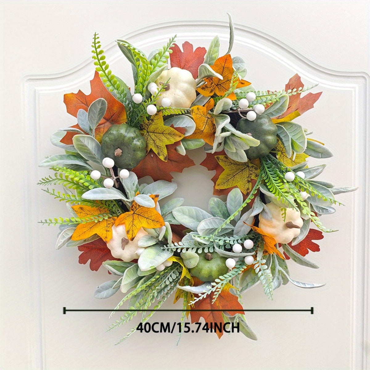 Thanksgiving Wreaths White Pumpkins Fall Wreaths White Pumpkin Maple Leaf Wreath Harvest Festival Pumpkin Maple Leaves Ranunculus Thanksgiving Fall Pastoral Home Decor