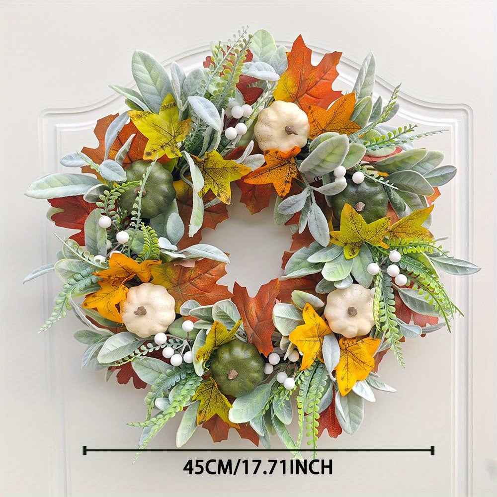 Thanksgiving Wreaths White Pumpkins Fall Wreaths White Pumpkin Maple Leaf Wreath Harvest Festival Pumpkin Maple Leaves Ranunculus Thanksgiving Fall Pastoral Home Decor