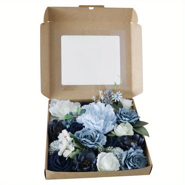 Artificial Flower Assortment Gray Blue Flowers Mixed Silk Roses with Stems, Suitable for DIY Wedding Bridal Bouquet, Baby Shower, Flower Arrangement, Table Centerpiece, Home Decorations...