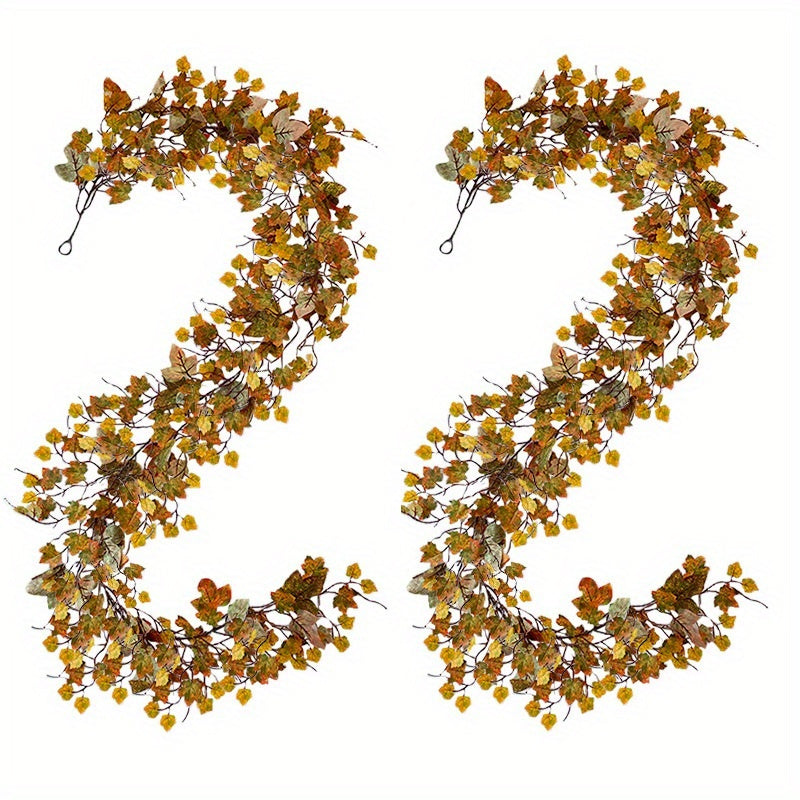 2 Pack 6.56ft Artificial Autumn Leaves Garland, Fall Maple Leaf Mantle Wreath Hanging Vine Home Decor Wedding Halloween Thanksgiving Christmas Indoor Outdoor Decoration Party Birthday, Valentine's Day, Mother's Day Gift Decoration...