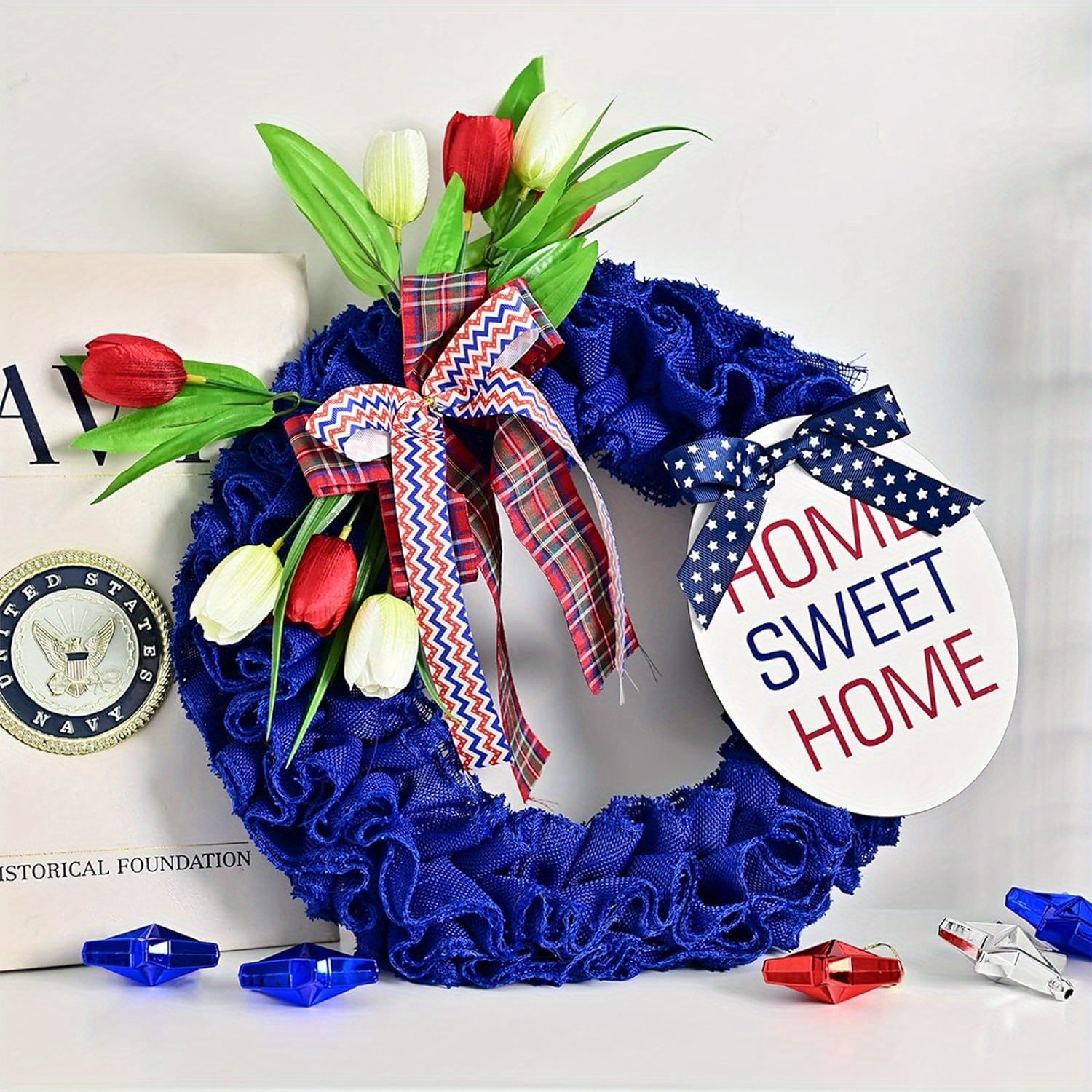 4th of July Wreath Decorations Independence Day Wreath for Front Door Memorial Day Americana Wreath Window Wall Patio Summer Patriotic Decoration