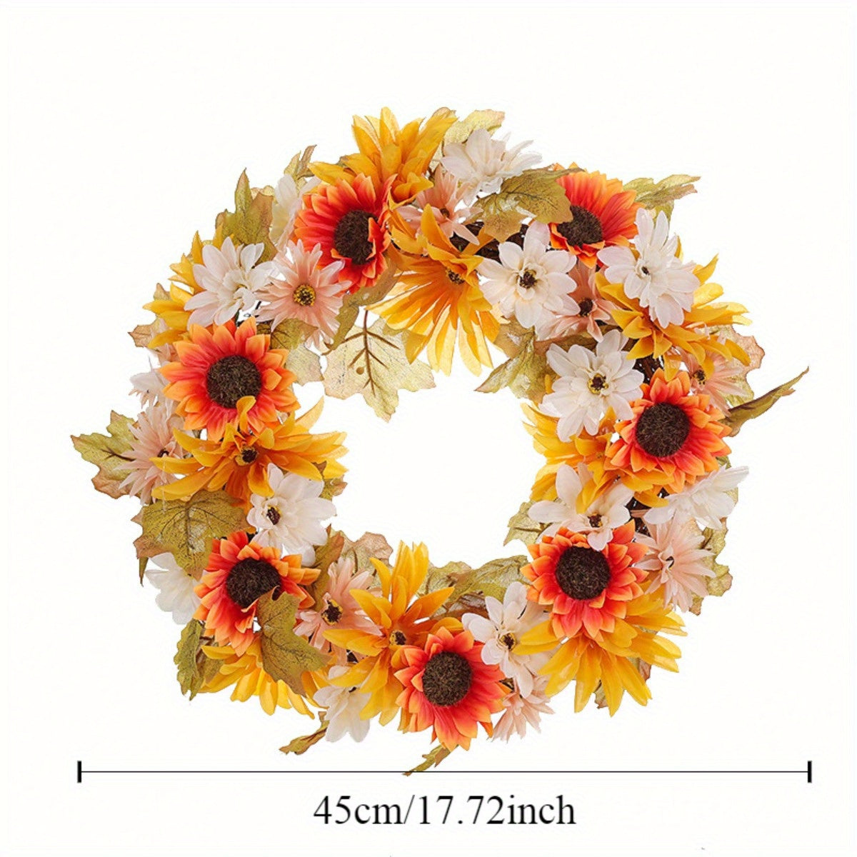 Fall Wreath for Front Door, 45cm/17.7Inch Autumn Wreath with Sunflower Maple Leaf, Thanksgiving Wreaths, Maple Leaf Wreath, Fall Autumn