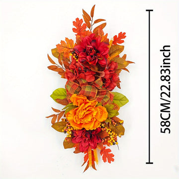 22in Fall Wreath for Front Door, Fall Maple Leaf Wreath Autumn Wreath with Flowers Leaves for Thanksgiving Day Fall Upstairs Wreath Front Door Decoration Hanging Ornaments