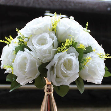 1pcs Fake Flower Ball Arrangement Bouquet 15 Heads Silk Roses Without Vase for Wedding Centerpiece Flower Stand in Our Store for Party Valentine's Day Home Decoration...