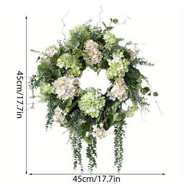 17.7IN Spring Summer Wreath Simulation Hydrangea Wreath Green Hydrangea Front Door Hanging Wreath Decoration...