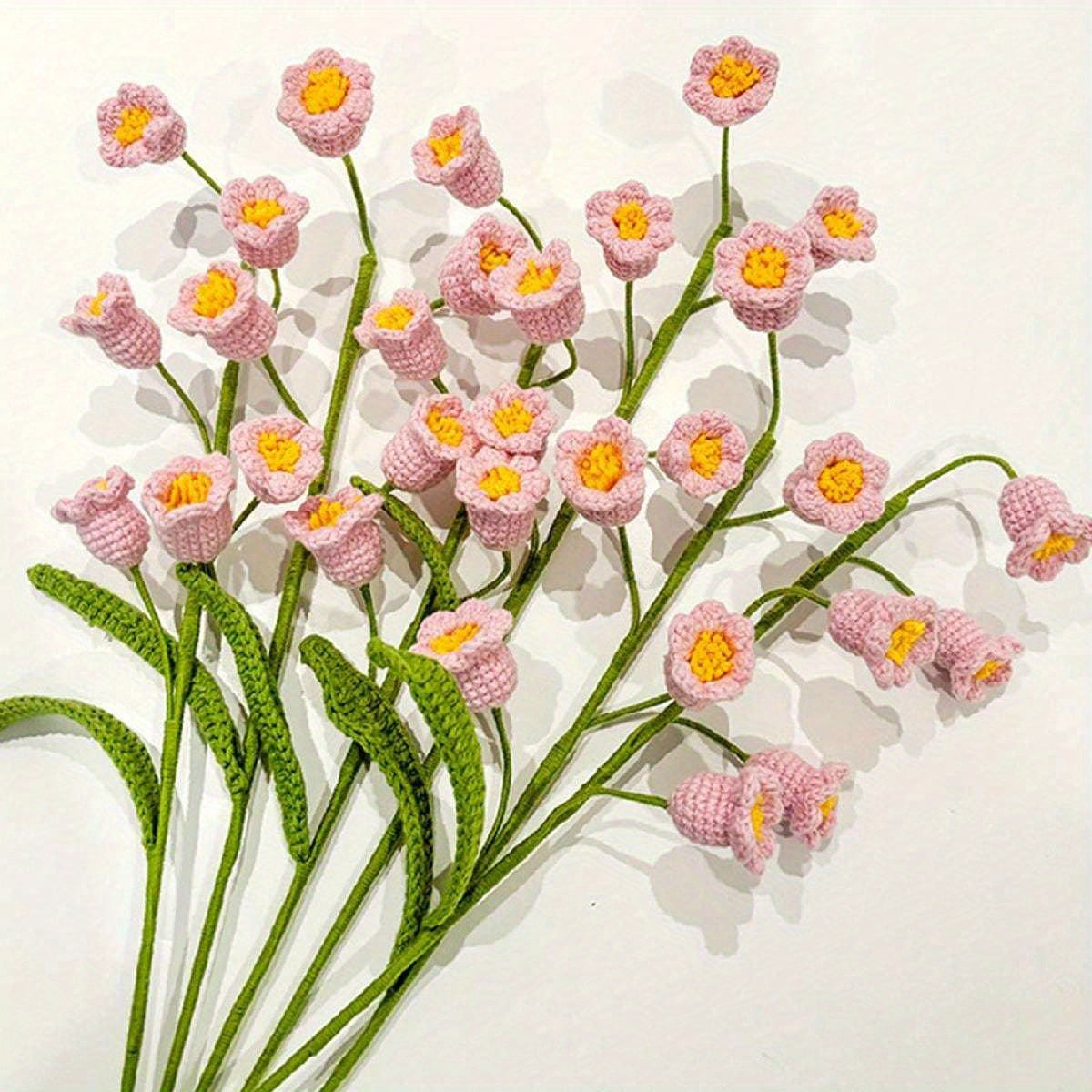 6pcs Crochet Bouquet Flowers, 15.7 Inch Artificial Lily of the Valley Crochet Flowers Handmade Knitted Flowers Crochet Floral Home Office Wedding Table Decoration...
