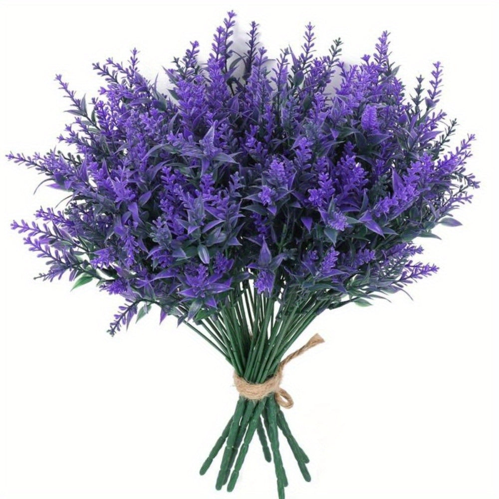 12pcs Artificial Plants Faux Plastic Lavender Anti-UV Greenery Shrub Plants for Home Outdoor Wedding Office Garden Decoration...