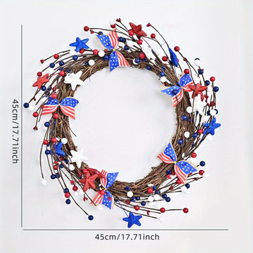 17.7 Inch Patriotic Wreath, July 4th Memorial Day Door Wreath, Independence Day Door and Window Wreath...