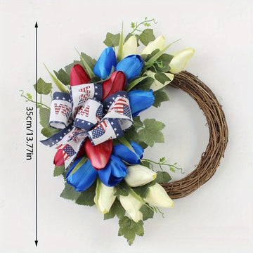 Spring Summer Tulip Wreath Patriotic American Wreath Front Door Artificial Flowers July 4th Independence Day Wreath Farmhouse Window Door Decoration...