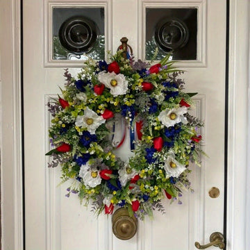 July 4th Patriotic Wreath, 17.7 Inch Front Door Wreath Memorial Day Wreath, Red White and Blue Artificial Wreath, Independence Day Wreath Home Decor...