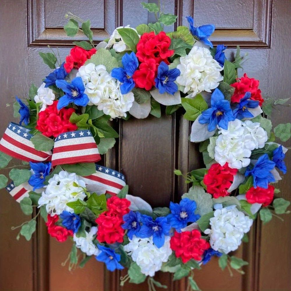 July 4th Patriotic Wreath, 17.7 Inch Front Door Wreath Memorial Day Wreath, Red White and Blue Artificial Wreath, Independence Day Wreath Home Decor...