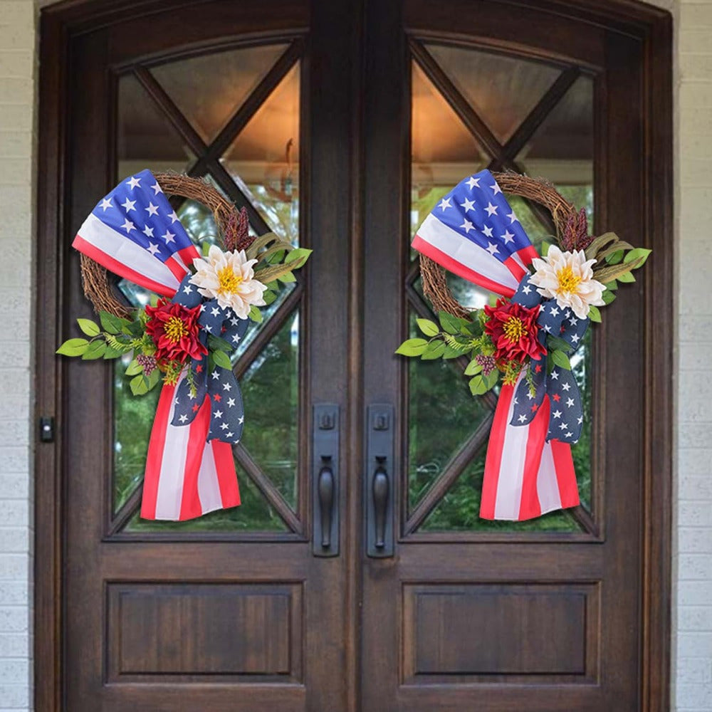 4th of July Patriotic Wreath, Patriotic Wreath for Front Door, Red White and Blue Wreath American Flag Wreath, Independence Day Wreath for Home Decor...