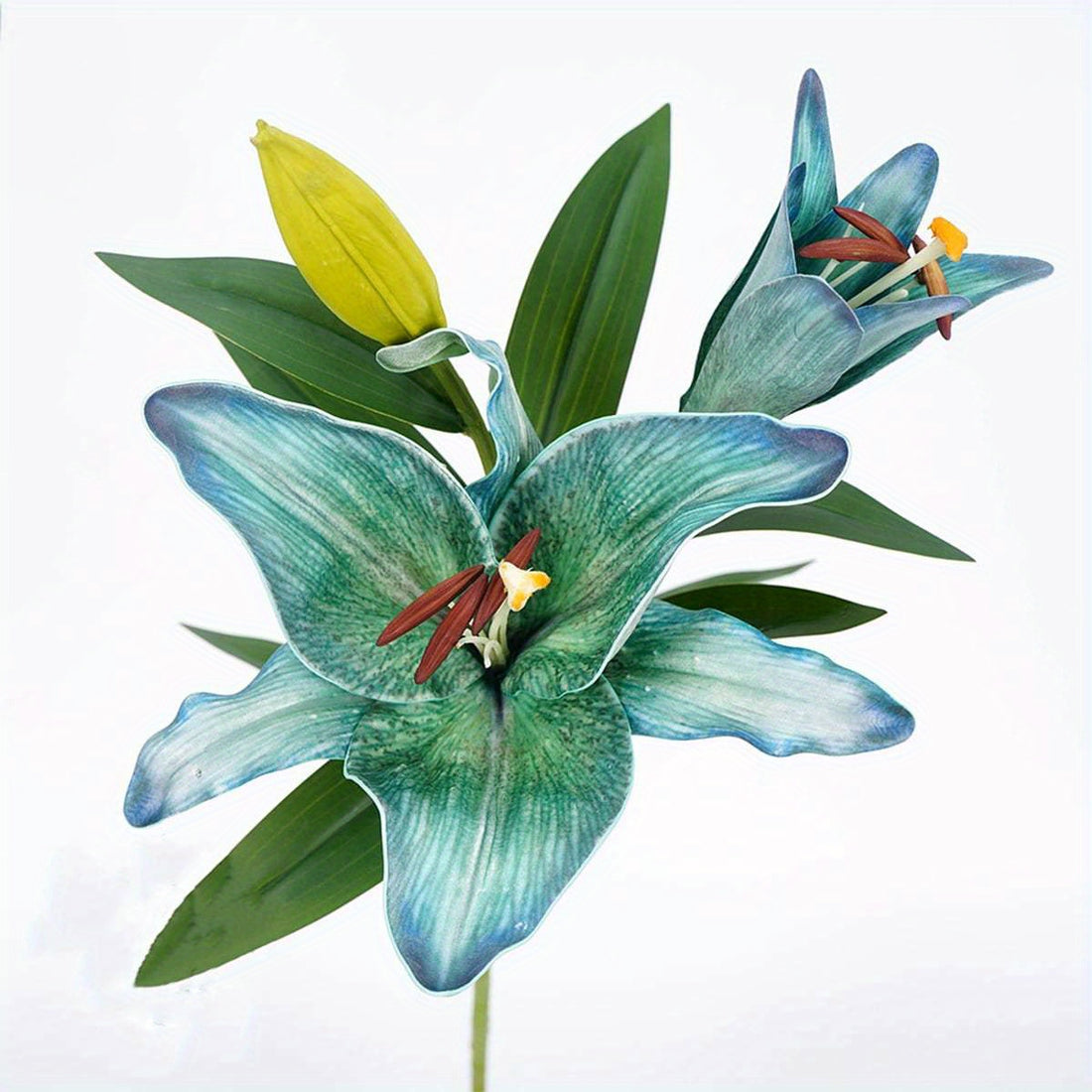 3 Pieces Artificial Lilies 3 Heads/Bundle Long Stem Artificial Lilies 1 Blooming Lily and 2 Lily Buds Lily Bouquet for Home Hotel Flower Arrangement Party Decoration...