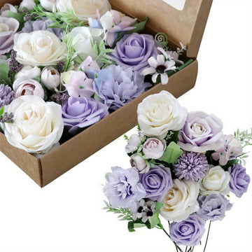 Artificial Purple Flowers Combination for DIY Wedding Bridal Bouquet Fake Silk Flower Heads for Centerpiece Arrangement...