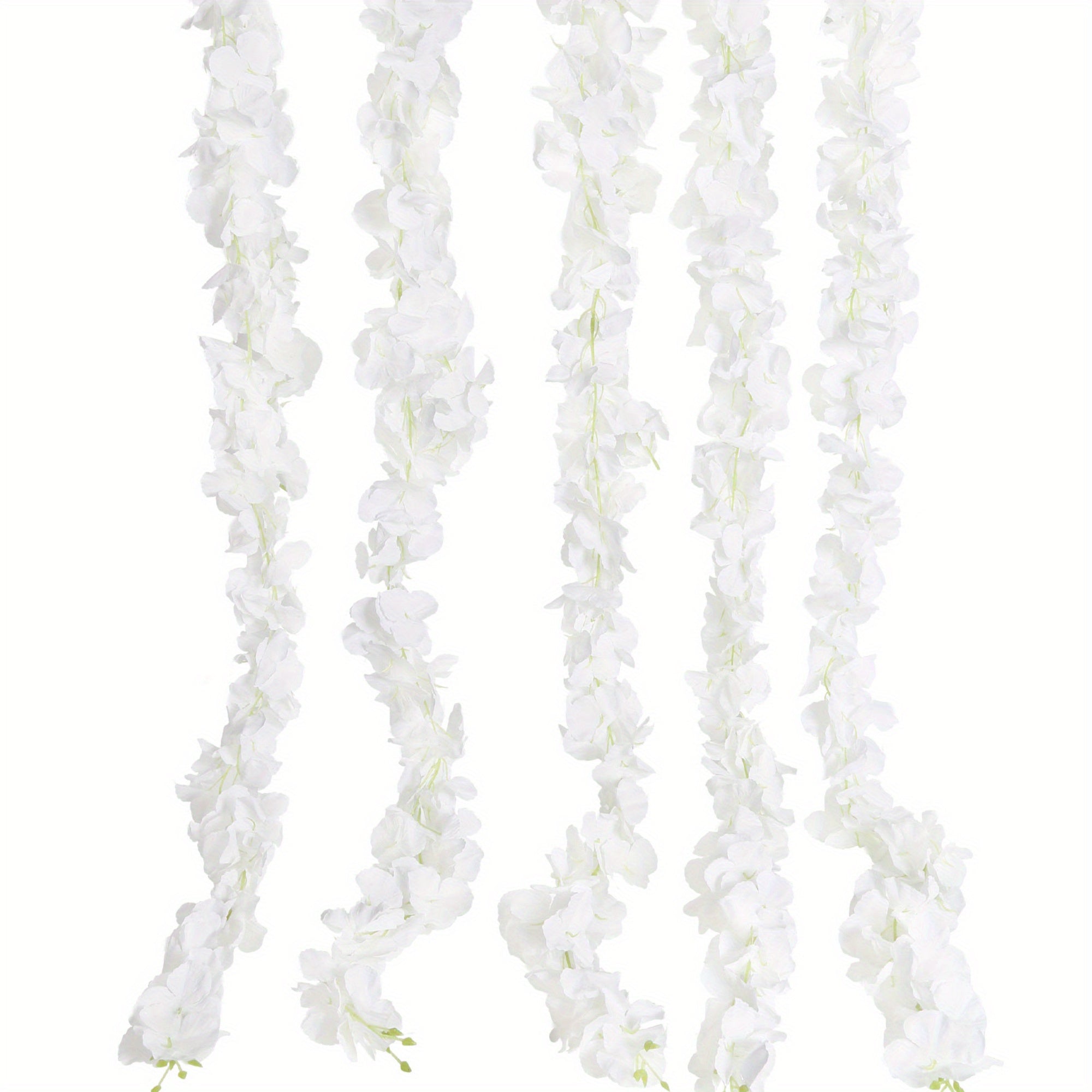 5pcs White Long Wisteria Artificial Flowers Garland 33ft Fake Hanging Hydrangea Silk Flowers Vine Faux Wisteria Vine for Wedding Outdoor Party Garden Centerpieces Table Decorations