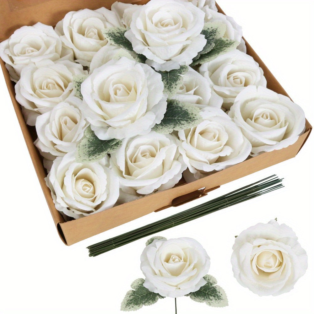 16 Pcs Velvet Artificial Roses Flowers 3.93'' Large Fake Rose in Bulk Real Touch Silk Flowers for DIY Wedding Bouquet Home Party Garden Decorations