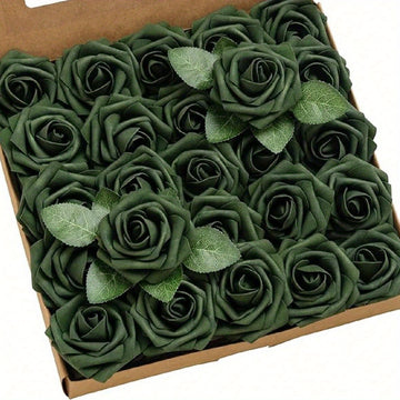 25pcs Artificial Flowers Green Flowers with Stems, Green Roses Suitable for DIY Wedding Decoration Bouquet Centerpiece Corsage Flower Arrangement Bridal Shower...