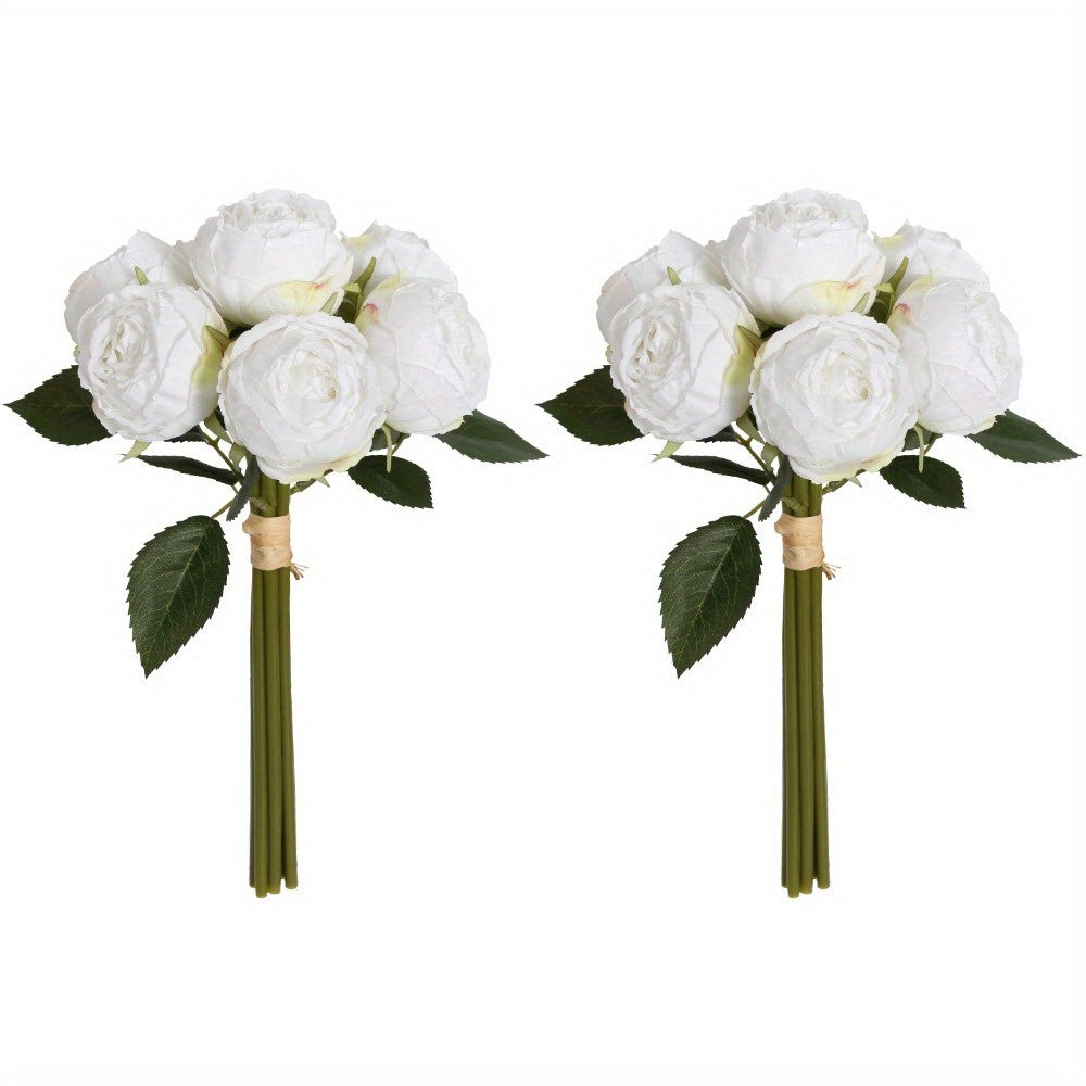 2 Bouquets Roses Artificial Flowers Fake Silk Roses with Single Stem Faux Roses Flowers Bouquets for Bridal Wedding Table Centerpieces Home Party Decor Floral Arrangements