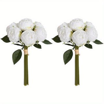 2 Bouquets Roses Artificial Flowers Fake Silk Roses with Single Stem Faux Roses Flowers Bouquets for Bridal Wedding Table Centerpieces Home Party Decor Floral Arrangements