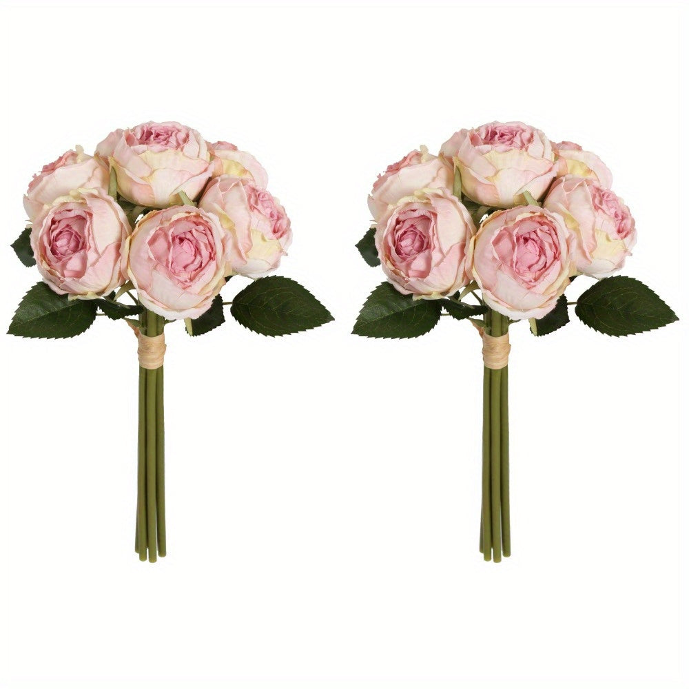 2 Bouquets Roses Artificial Flowers Fake Silk Roses with Single Stem Faux Roses Flowers Bouquets for Bridal Wedding Table Centerpieces Home Party Decor Floral Arrangements