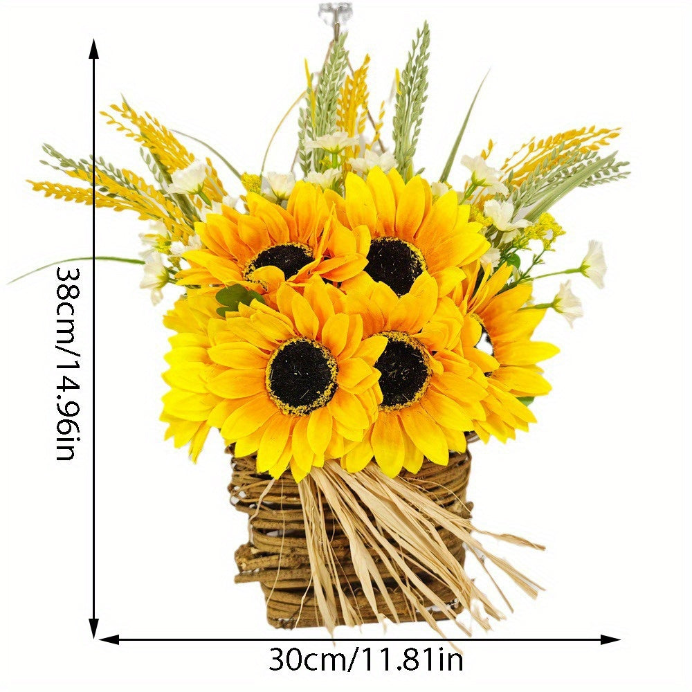 Wreaths for Front Door, Sunflower Door Hanger Basket Wreath Summer Spring Wreaths for Home Decoration Wedding Decor