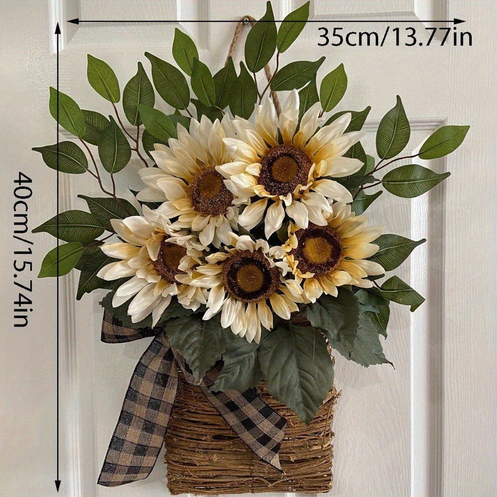 Wreaths for Front Door, Sunflower Door Hanger Basket Wreath Summer Spring Wreaths for Home Decoration Wedding Decor