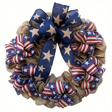 Independence Day Wreath Front Door Patriotic Wreath American Flag Themed Flower Shaped Garland Holiday Hanging Decorations July 4th Memorial Day Window Wall Decor...