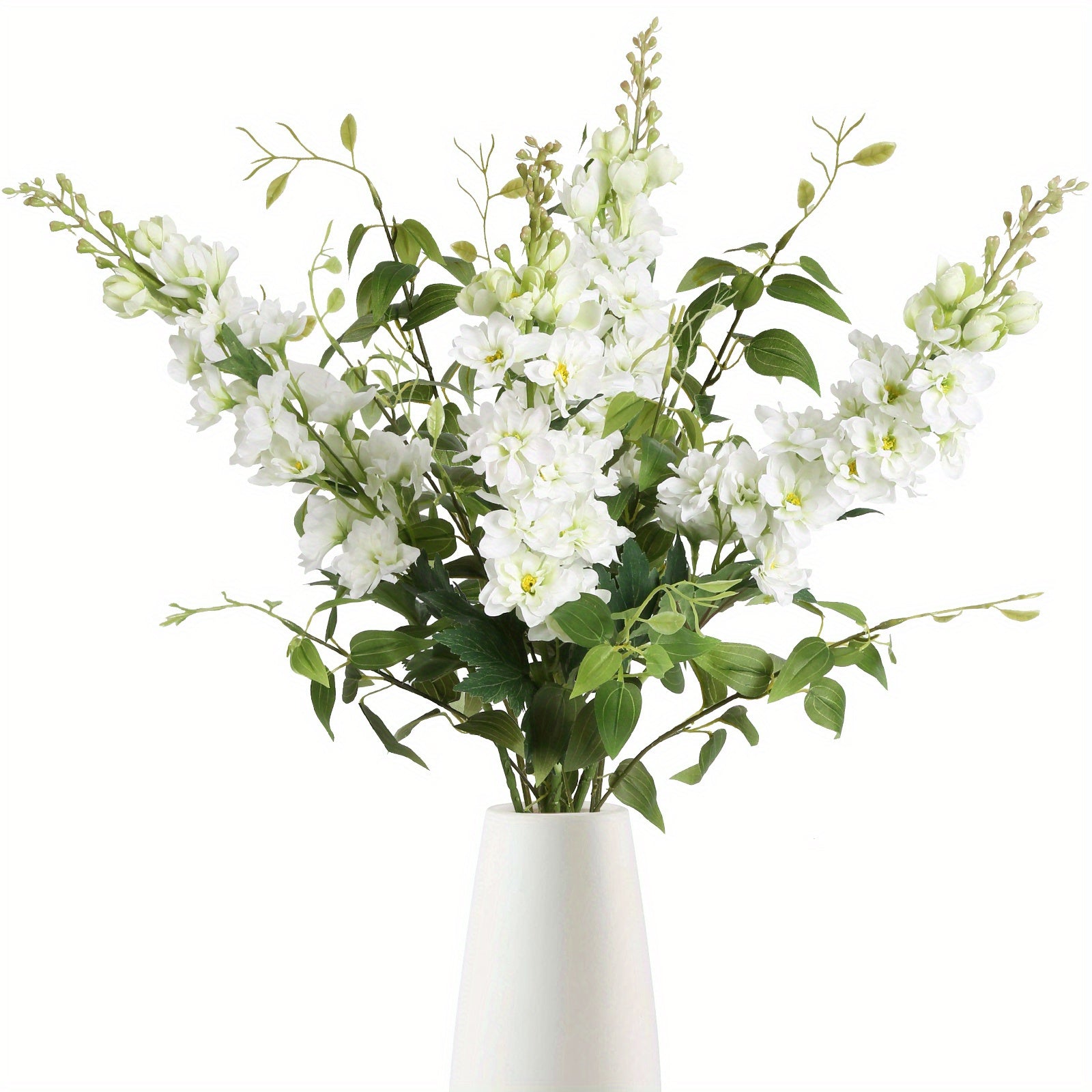 Long Stem Artificial Delphinium Flowers with Clematis Green Leaf Stems 8 Delphinium Artificial Flowers for Wedding Table Centerpieces Home Decor Indoor Silk Flowers...