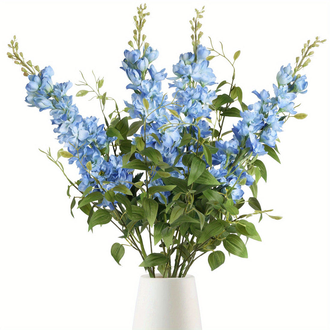Long Stem Artificial Delphinium Flowers with Clematis Green Leaf Stems 8 Delphinium Artificial Flowers for Wedding Table Centerpieces Home Decor Indoor Silk Flowers...