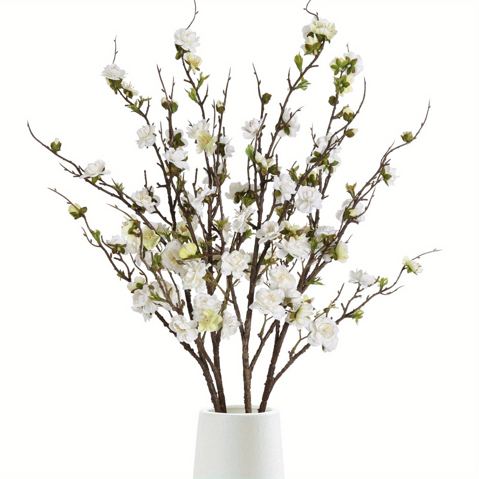 4 Pack Artificial Plum Blossoms 37 Inch Fake Cherry Blossom Branches Wintersweet White Silk Flower Arrangement Long Stem Artificial Flowers Suitable for Tall Vase Home Wedding Table Party Office Decoration...