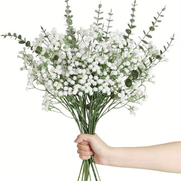 24.4 Inch Gypsophila Artificial Flowers with Artificial Eucalyptus Stems and Leaves, Artificial Flowers Gypsophila Eucalyptus Leaves Bouquet Wedding Party Home Decor...