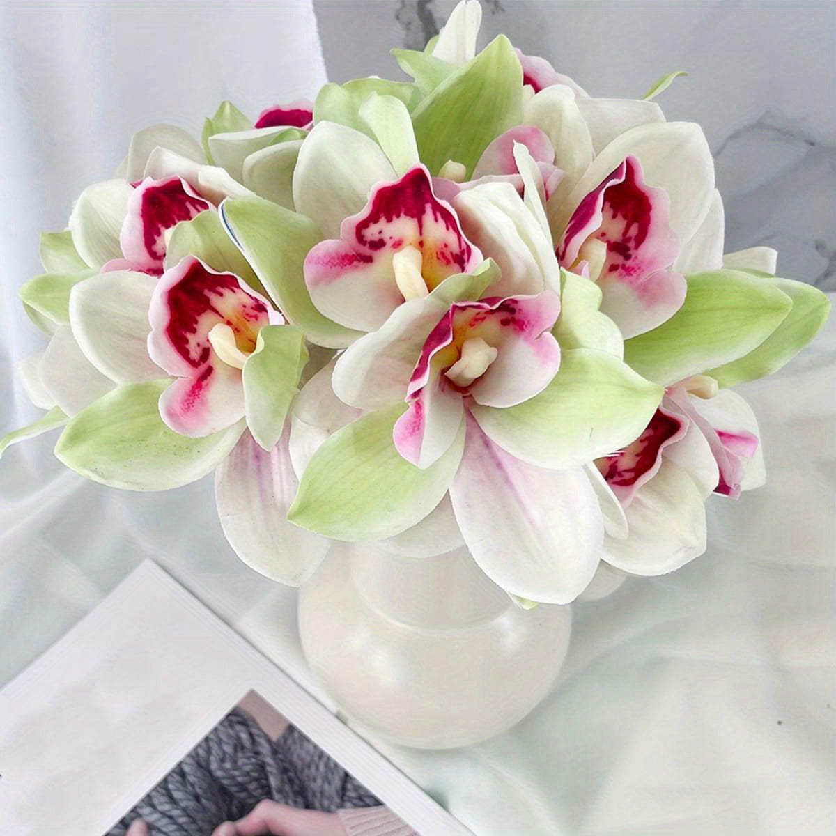 6 Bunches Artificial Phalaenopsis Orchid Bouquet Artificial Orchid Silk Real Touch Fake Flowers Suitable for Home Wedding Restaurant Hotel Room Decoration (Total 36 Flowers)...