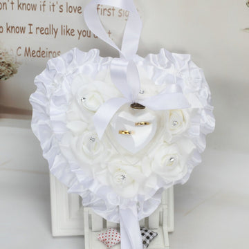 1 piece wedding ring pillow flower basket flower box romantic lace crystal rose wedding heart-shaped ring box pillow with ribbon pearl wedding wedding supplies gift (without ring)...