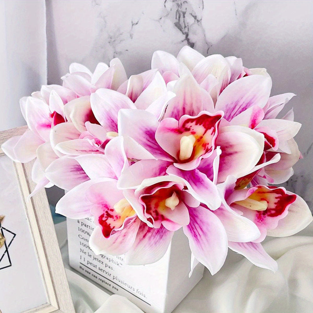 6 Bunches Artificial Phalaenopsis Orchid Bouquet Artificial Orchid Silk Real Touch Fake Flowers Suitable for Home Wedding Restaurant Hotel Room Decoration (Total 36 Flowers)...