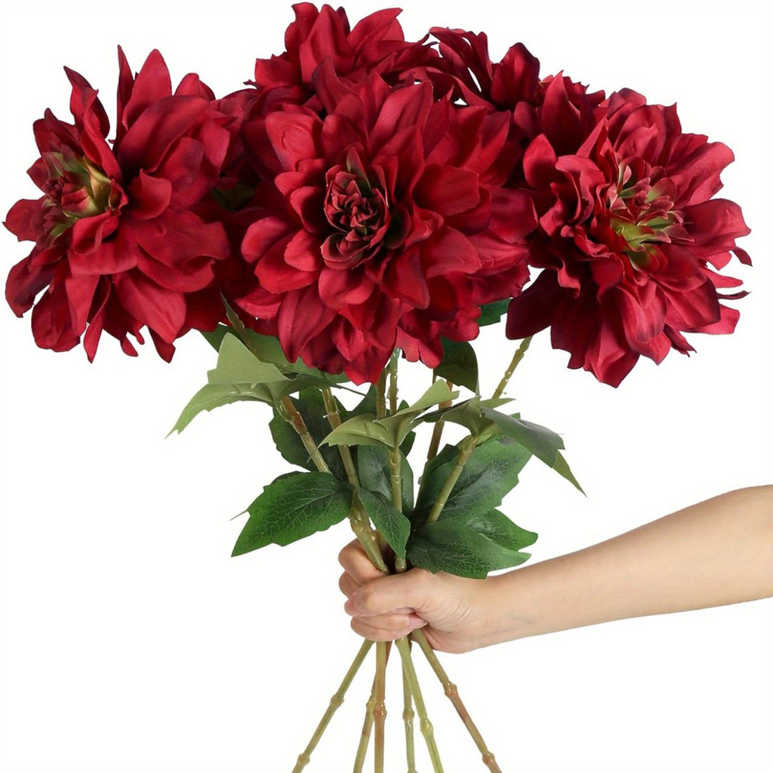 6pcs Artificial Dahlias, 23.62" Burgundy Flowers Artificial Silk Dahlias with Stems Wedding Party Home Decor...