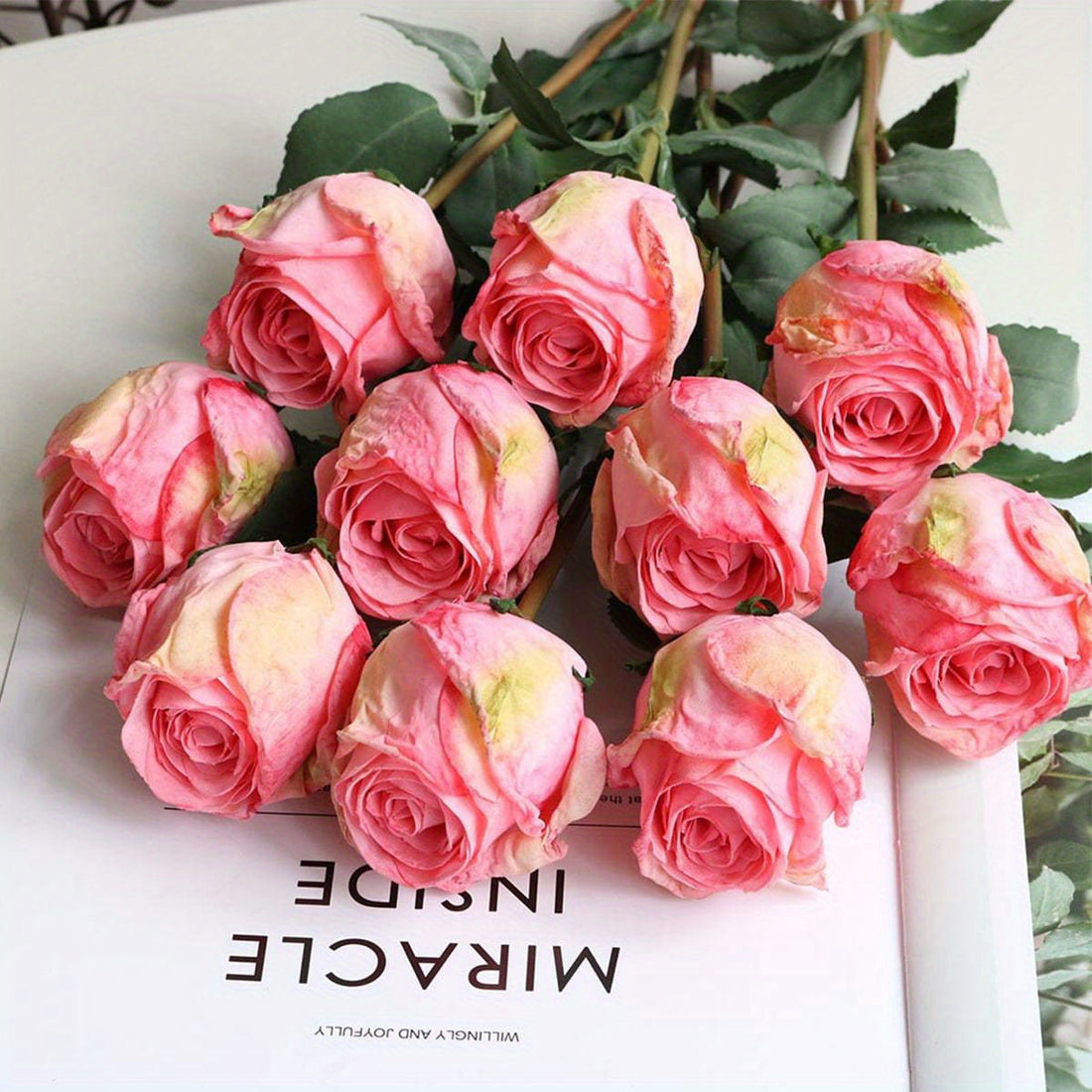 5pcs Artificial Rose Flowers 22.83 Inch Burnt Edge Long Stem Silk Fake Roses Suitable for DIY Wedding Bouquet Table Centerpiece Home Decoration...
